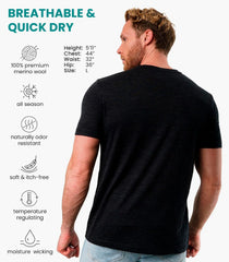 100% Merino Wool T-Shirt Men - Base Layer Top Undershirt with Hiking Socks