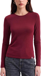 Women's Merino Wool Blend Shirts Long Sleeve Tops Crew Neck Fitted Basic Tee Cozy Embrace Collection