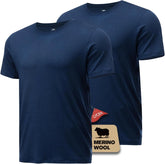 Merino Wool Shirt for Men Bamboo Viscose Moisture Wicking Undershirt Lightweight Crewneck Soft T-Shirt 2P