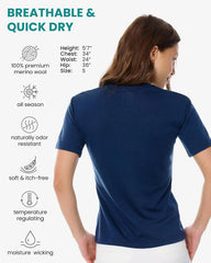 100% Merino Wool Shirt Women - Short Sleeve Tee Base Layer Top Undershirt