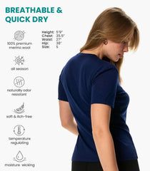 100% Merino Wool Shirt Women - Short Sleeve Tee Base Layer Top Undershirt