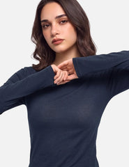 Women's Merino Wool Blend Shirts Long Sleeve Tops Crew Neck Fitted Basic Tee Cozy Embrace Collection