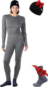 100% Merino Wool Base Layer Women Set - Thermal Underwear Women Top, Bottom