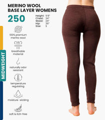 100% Merino Wool Base Layer Women Pants - Thermal Leggings Underwear