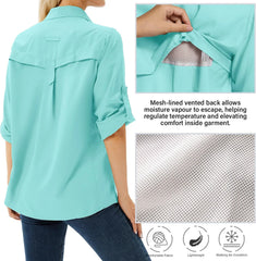 Women's UPF 50 Long Sleeve Sun Protection Safari Fish Hiking Shirts