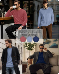 3 Pack Mens Long Sleeve Thermal Shirts Crew Neck Tops