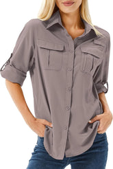 Women's UPF 50 Long Sleeve Sun Protection Safari Fish Hiking Shirts