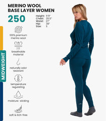 100% Merino Wool Base Layer Women Set - Thermal Underwear Women Top, Bottom