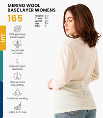 100% Merino Wool Base Layer Women - Long Sleeve Thermal Shirt with Socks