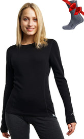 100% Merino Wool Base Layer Women - Long Sleeve Thermal Shirt with Socks