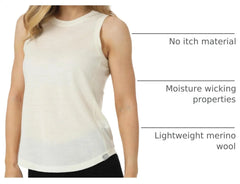 100% Merino Wool Tank Top Women - Active Sleeveless Undershirt Base Layer