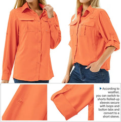 Women's UPF 50 Long Sleeve Sun Protection Safari Fish Hiking Shirts