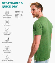 100% Merino Wool T-Shirt Men - Base Layer Top Undershirt with Hiking Socks
