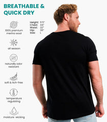 100% Merino Wool T-Shirt Men - Short Sleeve Undershirt Base Layer Top
