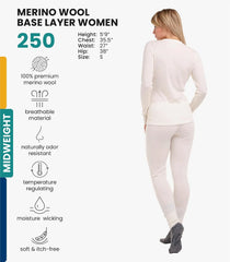 100% Merino Wool Base Layer Women Set - Thermal Underwear Women Top, Bottom