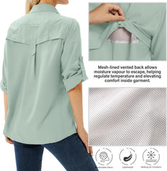 Women's UPF 50 Long Sleeve Sun Protection Safari Fish Hiking Shirts