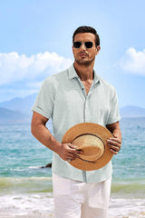 COOFANDY Men's Linen Shirts Short Sleeve Casual Shirts Button Down Shirt for Men Beach Summer Wedding Shirt