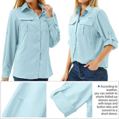Women's UPF 50 Long Sleeve Sun Protection Safari Fish Hiking Shirts