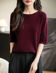 Chanyarn Women's 100% Merino Wool Spring Fall Winter First-Line Ready to Wear Seamless Knit Crewneck Short Sleeve Sweater