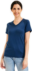METARINO 100% Merino Wool T-Shirt Women V Neck Short Sleeve Base Layer Tee Shirt for Travel,Hiking,Sports