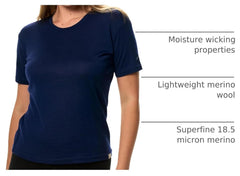100% Merino Wool Shirt Women - Short Sleeve Tee Base Layer Top Undershirt