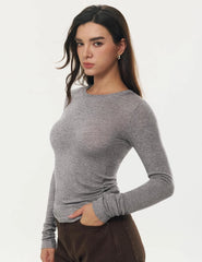 Women's Merino Wool Blend Shirts Long Sleeve Tops Crew Neck Fitted Basic Tee Cozy Embrace Collection