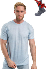 100% Merino Wool T-Shirt Men - Base Layer Top Undershirt with Hiking Socks