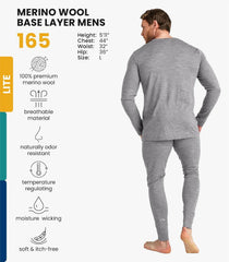 100% Merino Wool Base Layer Men Set - Thermal Underwear for Men Long Johns