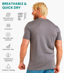 100% Merino Wool T-Shirt Men - Short Sleeve Undershirt Base Layer Top