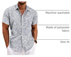 COOFANDY Men's Linen Shirts Short Sleeve Casual Shirts Button Down Shirt for Men Beach Summer Wedding Shirt
