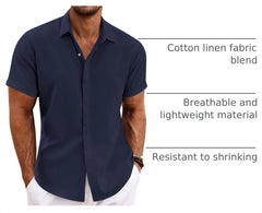 COOFANDY Men's Linen Shirts Short Sleeve Casual Shirts Button Down Shirt for Men Beach Summer Wedding Shirt