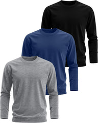 3 Pack Mens Long Sleeve Thermal Shirts Crew Neck Tops