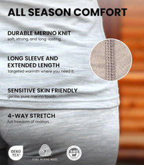 100% Merino Wool Base Layer Women Set - Thermal Underwear Women Top, Bottom