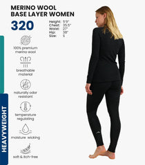 100% Merino Wool Base Layer Women Set - Thermal Underwear Women Top, Bottom
