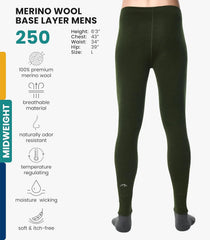 100% Merino Wool Base Layer Mens Pants - Thermal Underwear Long Johns