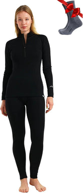 100% Merino Wool Base Layer Women Set - Thermal Underwear Women Top, Bottom