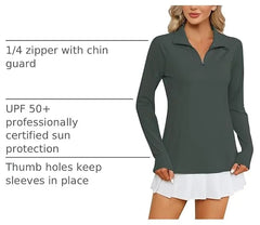 LOMON Women Long Sleeve Shirts Sun Protection 1/4 Zip Summer Quick Dry Hiking Shirts Quarter Zip Pullover for Women