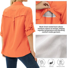 Women's UPF 50 Long Sleeve Sun Protection Safari Fish Hiking Shirts