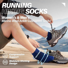 Anlisim Merino Wool Ankle Running Hiking Socks for Women and Men | 6 Pairs, Compression Support, Breathable, Thick Cushion, Enhanced Padding, Moisture Wicking, No Show Socks