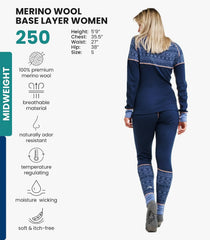 100% Merino Wool Base Layer Women Set - Thermal Underwear Women Top, Bottom