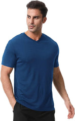 Merino Protect 100% Merino Wool V-Neck T Shirts for Men Odor Resistance Base Layer Hiking Travel T-Shirt Soft Undershirt