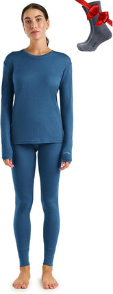 100% Merino Wool Base Layer Women Set - Thermal Underwear Women Top, Bottom