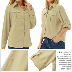 Women's UPF 50 Long Sleeve Sun Protection Safari Fish Hiking Shirts