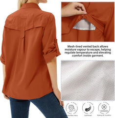 Women's UPF 50 Long Sleeve Sun Protection Safari Fish Hiking Shirts