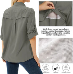 Women's UPF 50 Long Sleeve Sun Protection Safari Fish Hiking Shirts