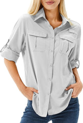 Women's UPF 50 Long Sleeve Sun Protection Safari Fish Hiking Shirts
