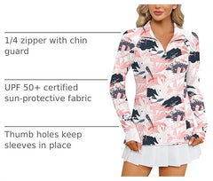LOMON Women Long Sleeve Shirts Sun Protection 1/4 Zip Summer Quick Dry Hiking Shirts Quarter Zip Pullover for Women