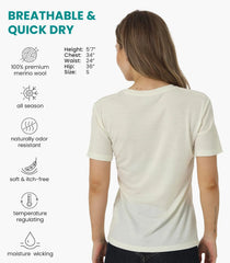 100% Merino Wool Shirt Women - Short Sleeve Tee Base Layer Top Undershirt