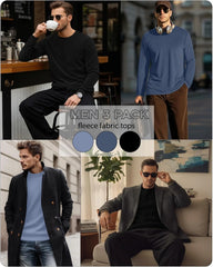 3 Pack Mens Long Sleeve Thermal Shirts Crew Neck Tops