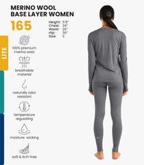 100% Merino Wool Base Layer Women Set - Thermal Underwear Women Top, Bottom